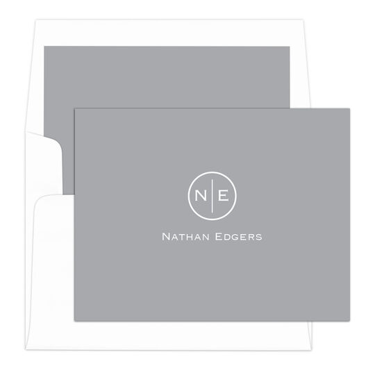 Light Grey Circle Initials Foldover Note Cards